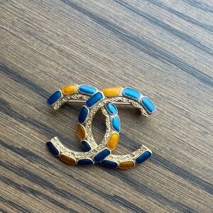 Gold and Blue Accent Brooch